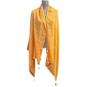 J. McLaughlin Orange Tassel 100% Cotton Scarf 36"x 74"